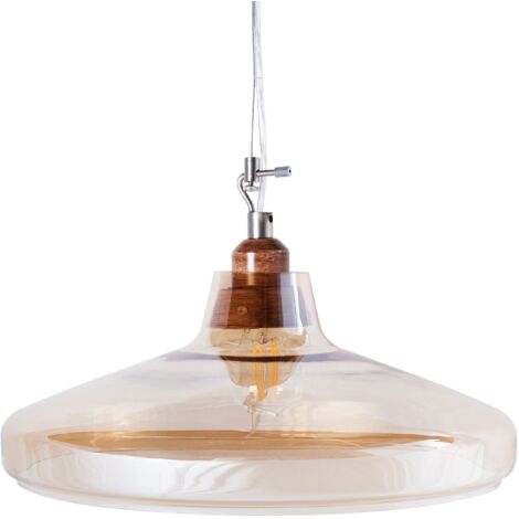 Lampe Suspension en Verre Jaune Doré Transparent et Bois Clair E27 Max. 60W pour Éclairage de Salle à Manger au Style Vintage Rétro Beliani