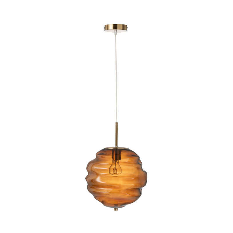 Paris Prix - Lampe Suspension en Verre 'Ruche' 34cm Marron