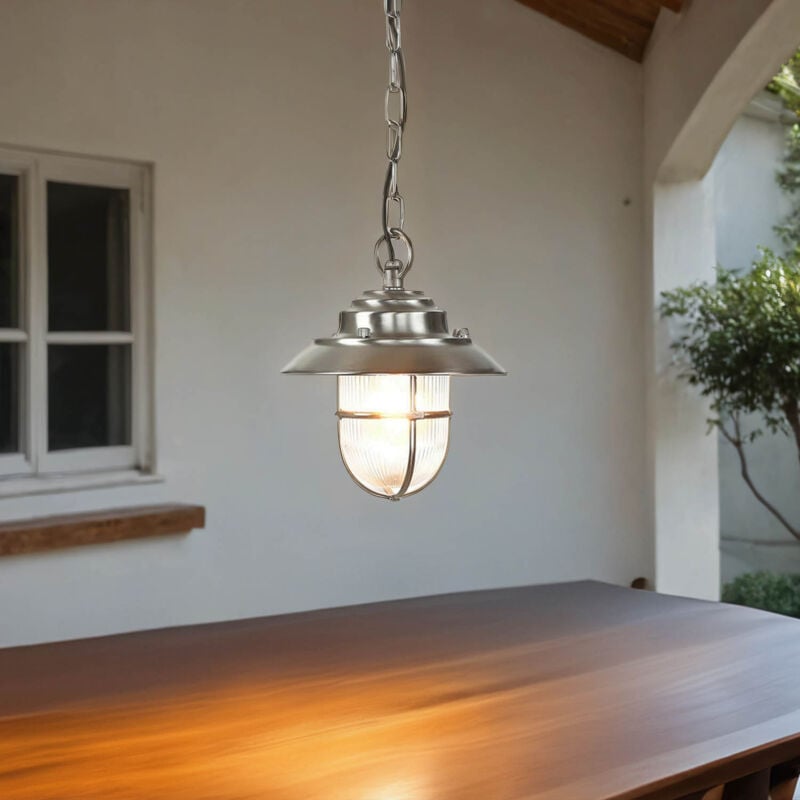 Lampe à suspension extérieure en nickel laiton véritable verre cannelé