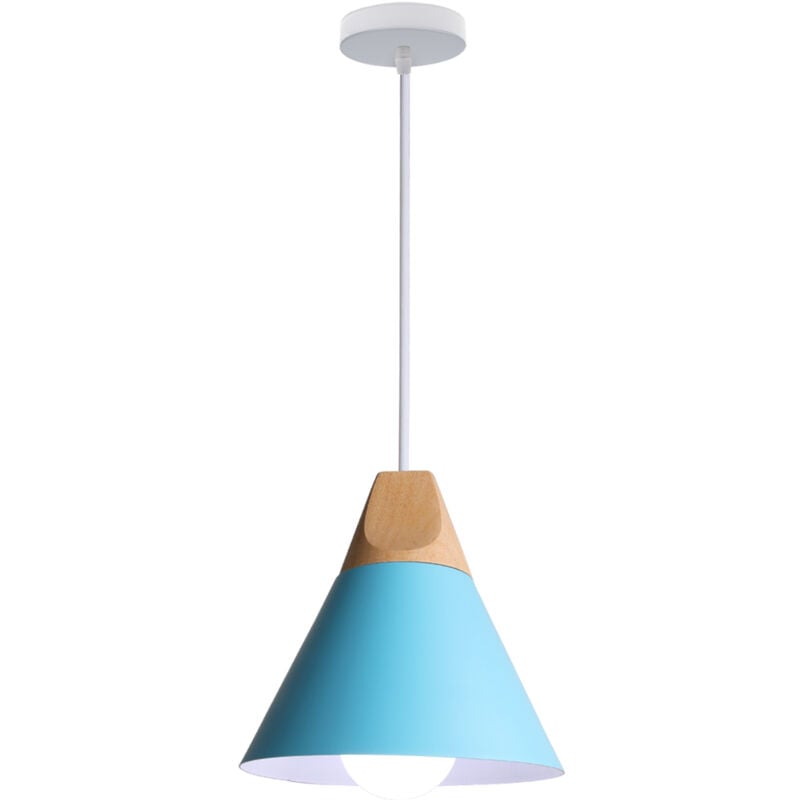 Lampe suspension industrielle créative bois massif chambre salon lustre décoratif (bleu)