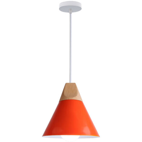 Lampe suspension industrielle créative bois massif chambre salon lustre décoratif (orange)
