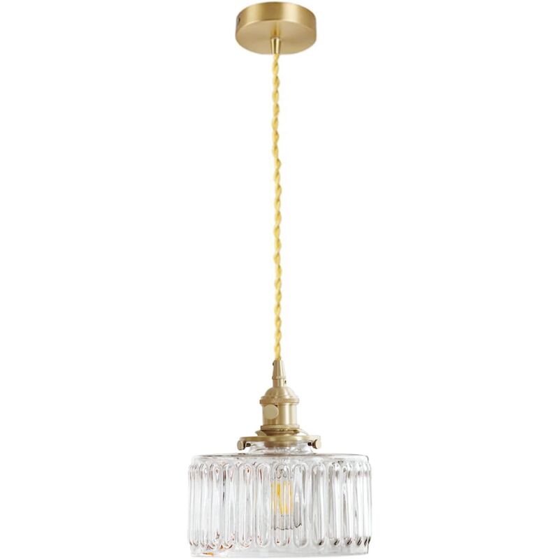 Lampe suspension industrielle vintage en verre Côtelé, Lumière suspendue rétro E27 finition laiton, Plafonnier à paire torsadée flexible Loft Bar