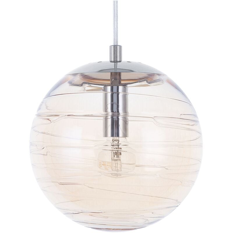 Lampe Suspension Type Boule en Verre Gris Transparent Motif Rainures E14 Max. 40W pour Éclairage Élégant de Salle à Manger ou Salon Moderne Beliani
