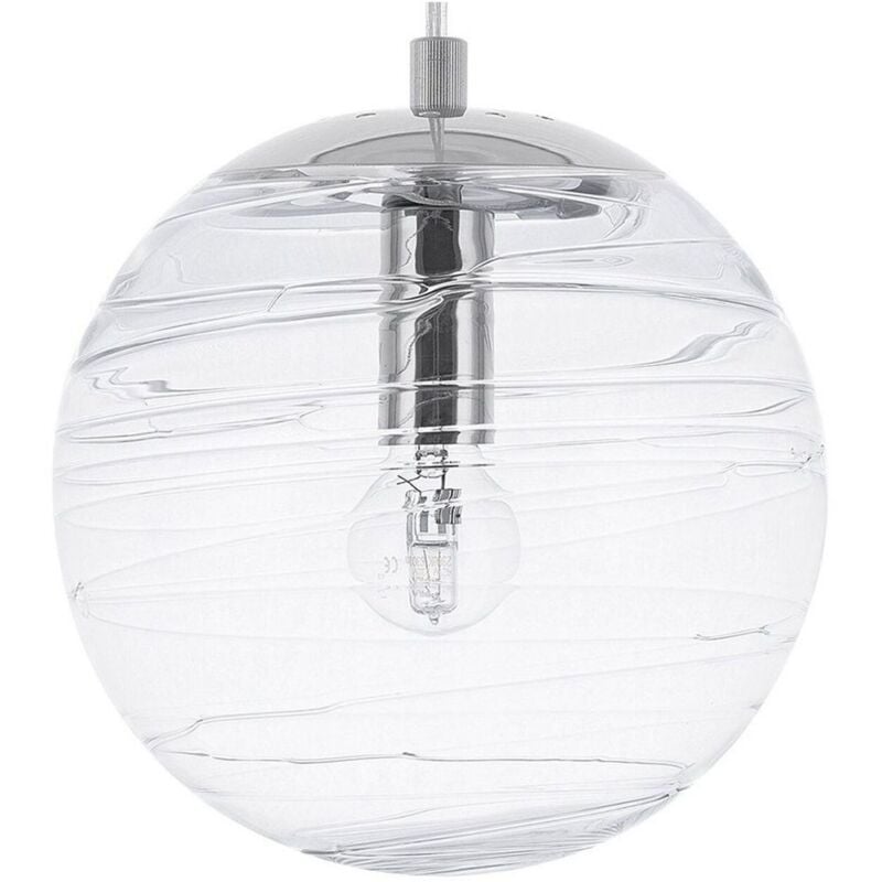 Lampe Suspension Type Boule en Verre Doré Transparent Motif Rainures E14 Max. 40W pour Éclairage Élégant de Salle à Manger ou Salon Moderne Beliani