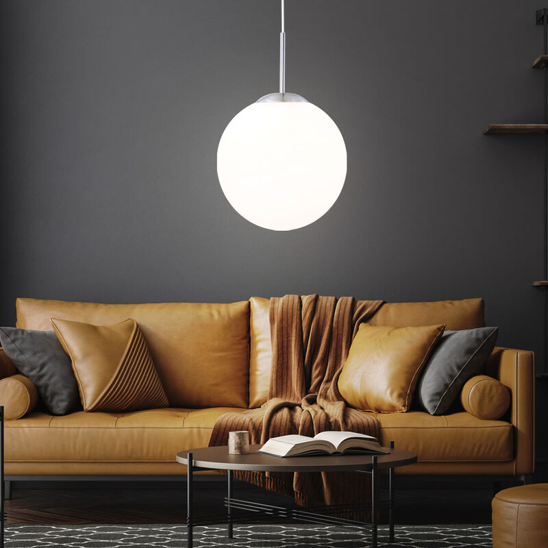 Lampe suspension lampe boule lampe suspension lampe de table à manger salon, métal verre nickel opale satiné, 1x douille E27, DxH 30x180 cm
