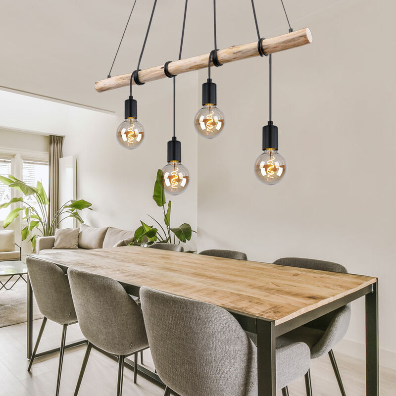 Lampe à suspension Lampe à suspension Lampe à suspension pour table à manger Lampe à suspension Poutres en bois, noir naturel, hauteur réglable en