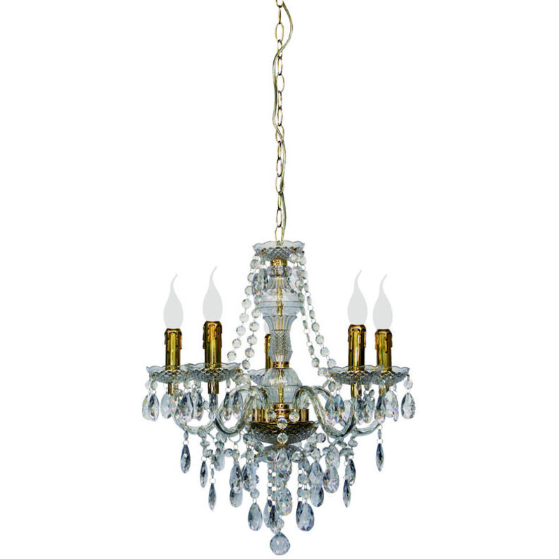 Trio - Lustre baroque, Lustre baroque 5 Lampes Laiton en Acrylique