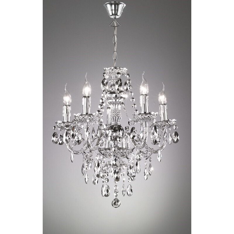 Lustre baroque, Lustre baroque 5 Lampes Chrome en Acrylique Trio
