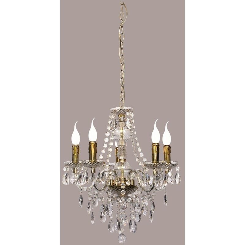 Lustre baroque, Lustre baroque 5 Lampes Laiton en Acrylique Trio
