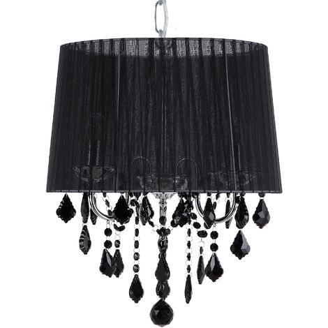 Lampe Suspension Lustre Glamour en Tissu Noir avec Cristaux Décoratifs E14 40W Solution Éclairage de Style pour Salon Tendance Beliani - Noir