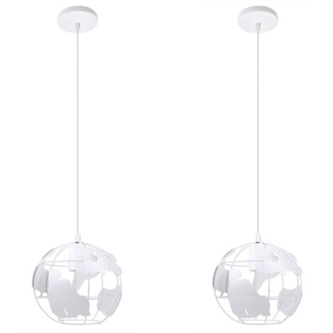 Lampe Suspension Moderne E27 Ø20cm Suspension Luminaire Métal pour Salon Chambre Couloir Blanc - 2Pcs