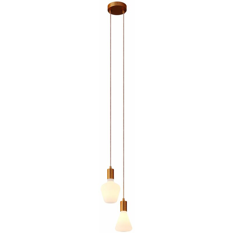 Lampe suspension multiple 2 bras avec câble textile et finitions en métal | Monté - Avec ampoule - Cuivre satiné - Cuivre satiné