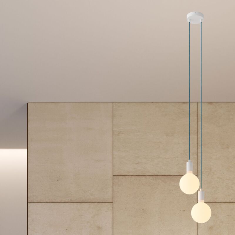creative cables - Lampe suspendue multiple avec 2 gouttes, avec câble textile et garniture métallique creative cables - Lampe suspendue multiple avec 2 gouttes, avec câble textile et garniture métallique