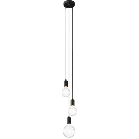 Lampe suspension multiple 3 bras avec câble textile et finitions en métal  Monté - Sans ampoule - Noir - Non