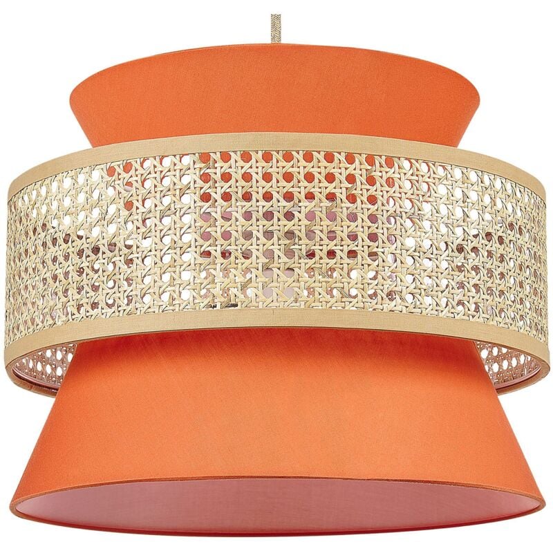 Beliani - Lampe à Suspension Lumière Douce Abat-Jour en Coton Rotin Naturel et Corail Luyano