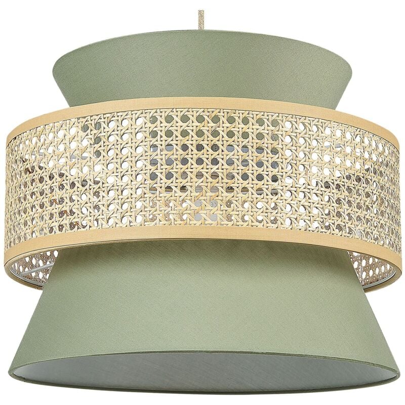 Beliani - Lampe à Suspension Lumière Douce Abat-Jour en Coton Rotin Naturel et Vert Luyano