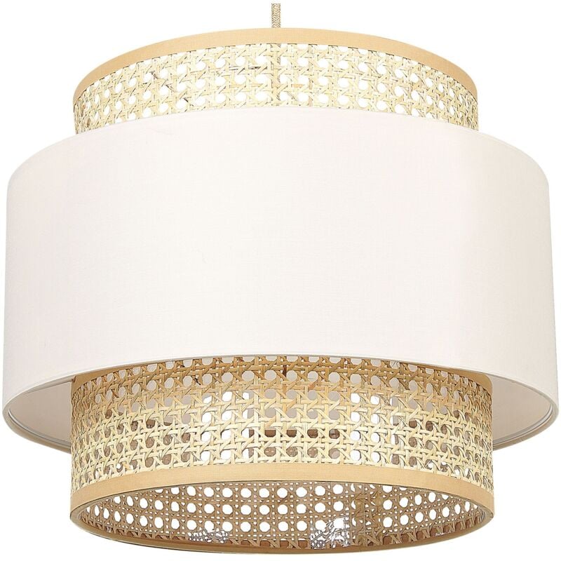 Lampe à Suspension Lumière Douce Abat-Jour en Coton Rotin Naturel et Beige Yumuri
