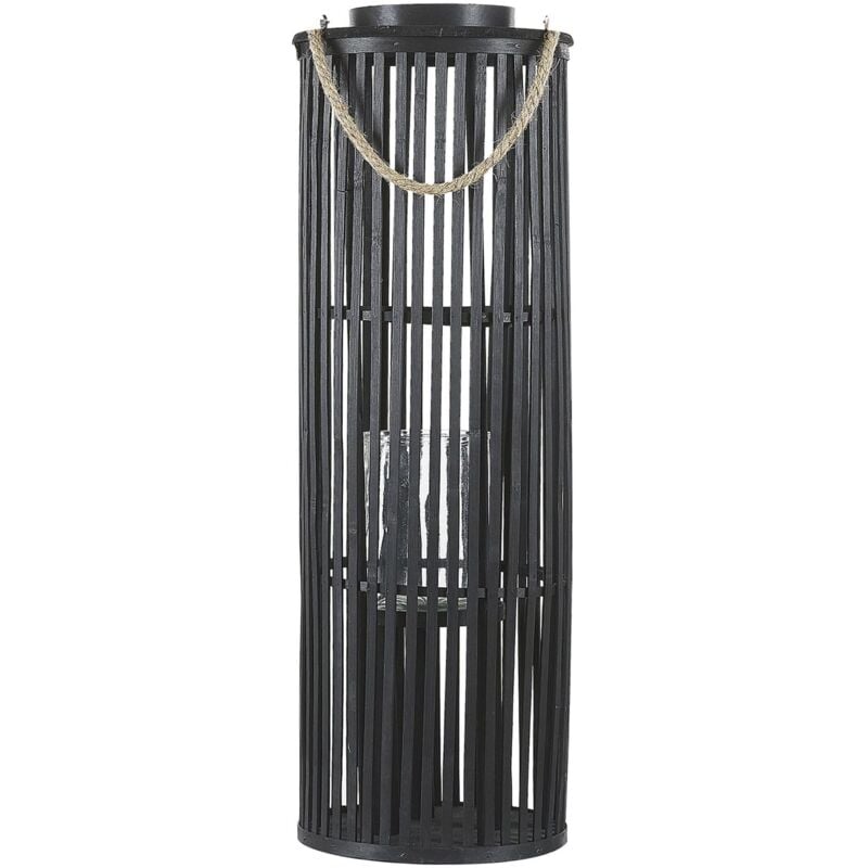 Beliani - Lanterne Décorative Boho en Bois de Saule Noir 80 cm de Hauteur pour Intérieur et Extérieur au Style Bohème et Rustique