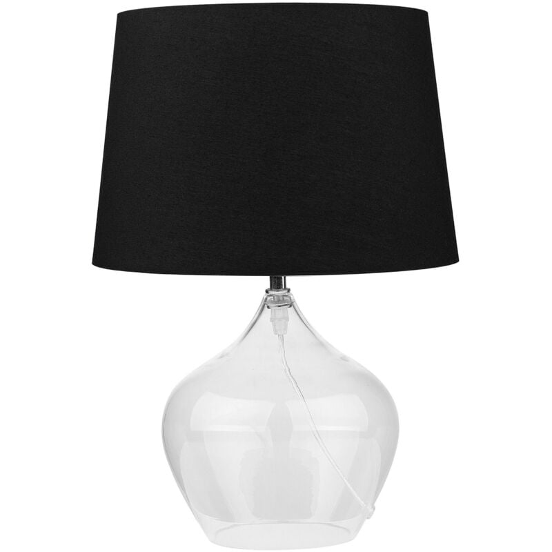 Beliani - Lampe de Table ou Chevet Pied en Verre Transparent et Abat-jour en Tissu Noir E27 Max 40W Décor Design pour Salon Moderne et Élégant