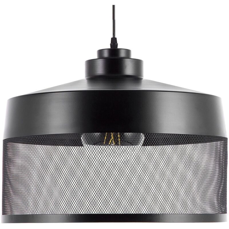 Luminaire Lampe Suspension Noire et Transparente en Métal E27 40W avec Abat-jour Grillagé Look Moderne et Design Industriel Urbain pour Salon Beliani