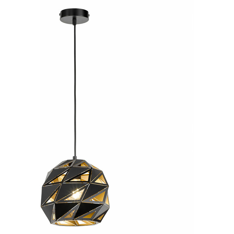 Lampe suspension noire suspension salle à manger suspension noire, découpes réglables en hauteur, fer acier doré, 1x douille E27, DxH 25x150cm Wofi