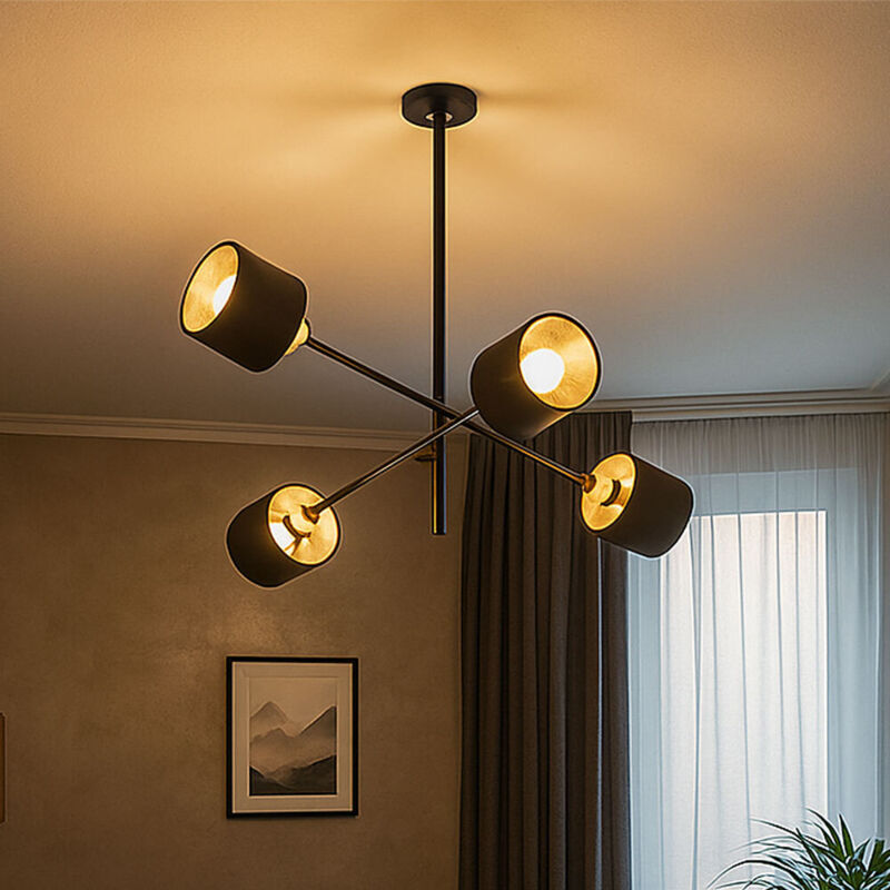 Lampe suspension plafonnier tissu métallique 4 flammes lampe de salle à manger, spot couleur or noir, 4x douilles E14, HxLxP 81x77,5x77,5cm, wofi Lampe suspension plafonnier tissu métallique 4 flammes lampe de salle à manger, spot couleur or noir, 4x douilles E14, HxLxP 81x77,5x77,5cm, wofi
