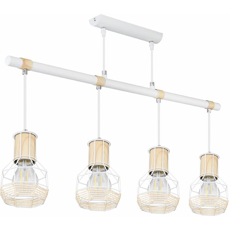 Etc-shop - Lampe suspension rétro 4 flammes lampe suspendue table à manger plafonnier blanc suspendu salon, abat-jour en treillis métallique avec