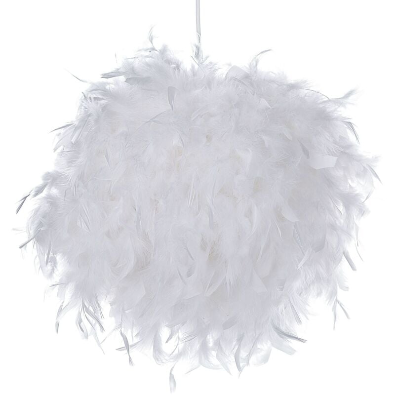 Beliani - Lampe Suspension en Plumes Blanches de Forme Ronde E27 40W Élégante et Tendance pour Maison au Design Moderne, Minimaliste ou Rétro