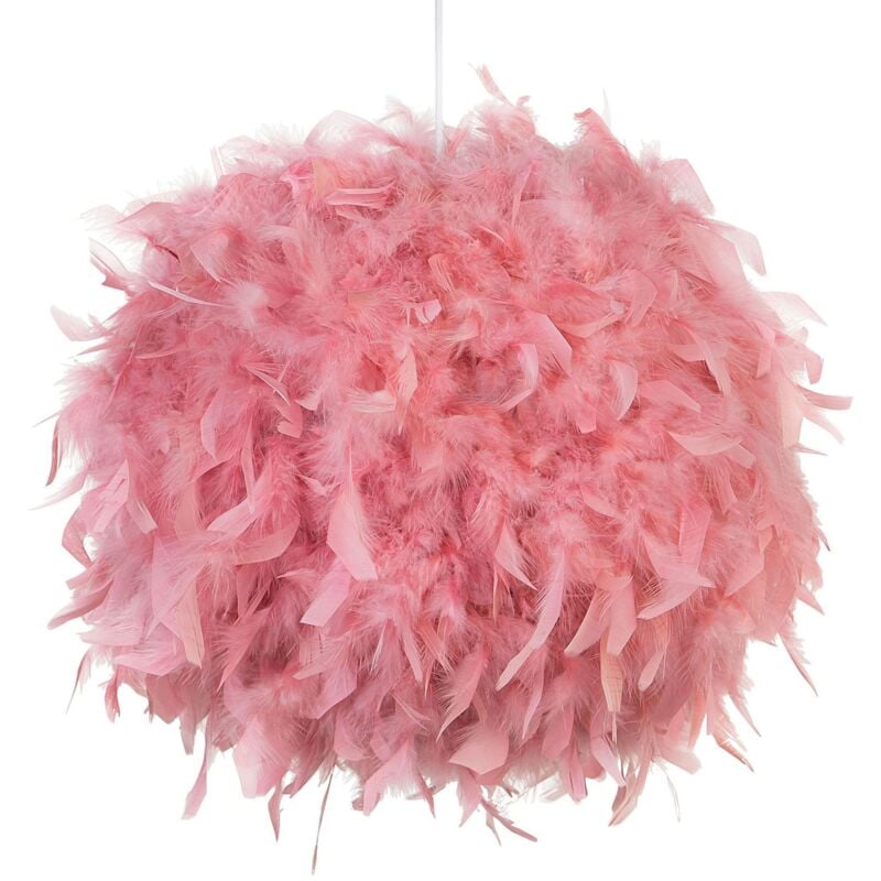 Beliani - Lampe Suspension en Plumes Roses de Forme Ronde E27 40W Élégante et Tendance pour Maison au Design Moderne, Minimaliste ou Rétro Scandinave