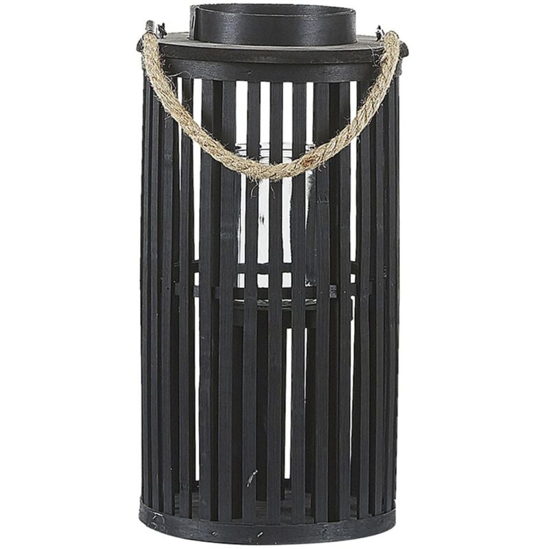 Beliani - Lanterne Décorative Boho en Bois de Saule Noir 40 cm de Hauteur pour Intérieur et Extérieur au Style Bohème et Rustique