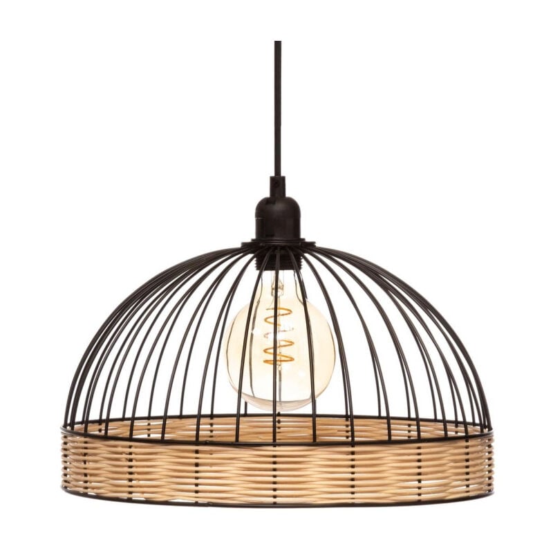 Lampe Suspension Rotin & Métal "Suwa" 35cm Noir