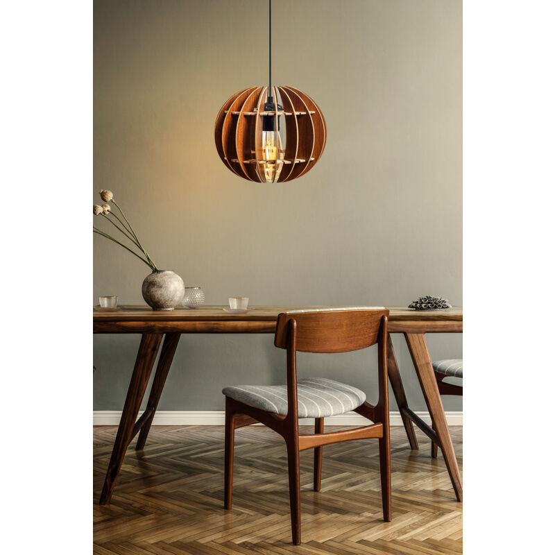 Greenice - Suspension Sphérique en mdf Noyer - Ø20 cm, Hauteur Réglable jusqu'à 60 cm, Type de Douille E27, pour Salon Élégant