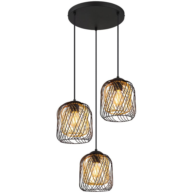Lampe suspension salle à manger lampe suspendue métal noir doré 3 flammes d 40 cm