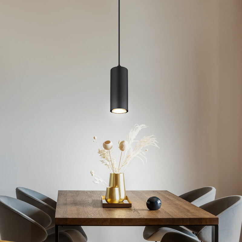 Lampe suspension scandinave lampes suspendues salon lampe suspension moderne à une tête, métal aspect bois mdf noir, 1x douille GU10, LxPxH 9x9x120 cm