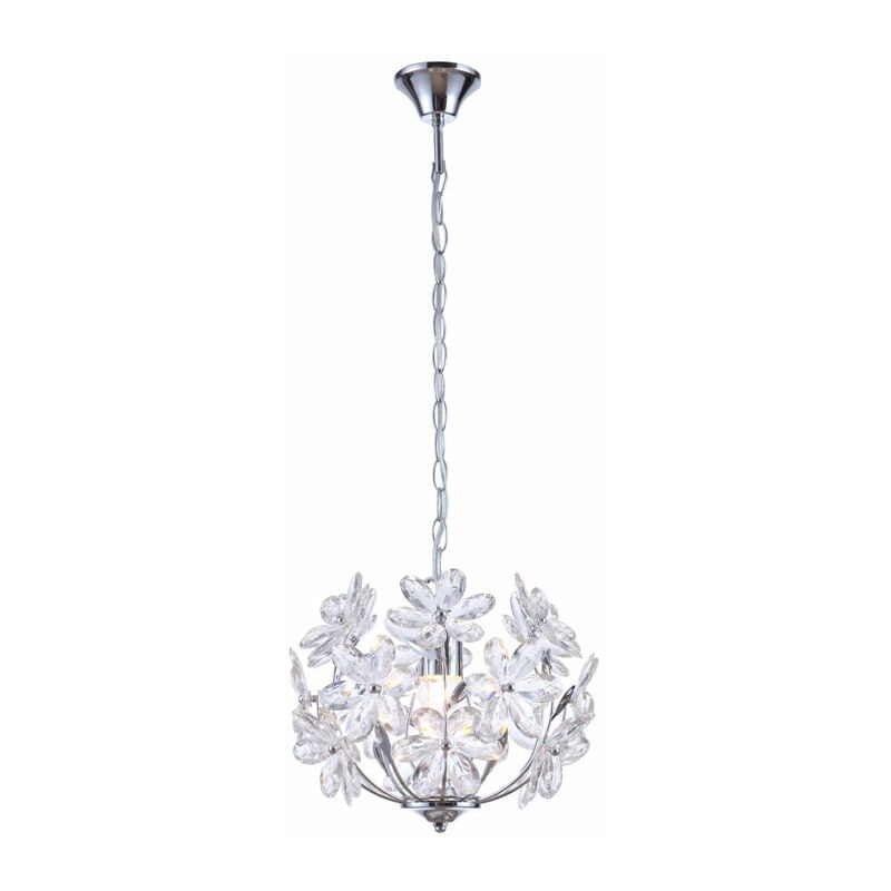 Lampe suspension suspension feuille lampe plafond suspension design fleur, acrylique, chrome, lampe abat-jour, forme sphérique, 1x E27, DxH: 34x87 cm