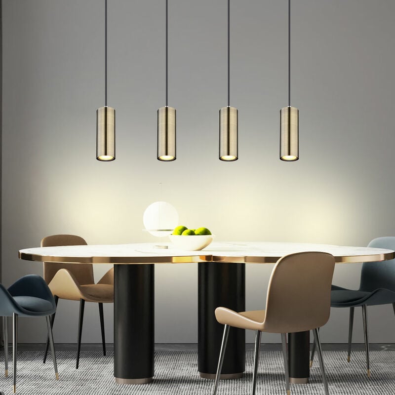 Lampe à suspension suspension lampe de salon 4 flammes plafonnier en laiton suspendu, métal mat, 4x douilles GU10, LxlxH 65x6x120 cm