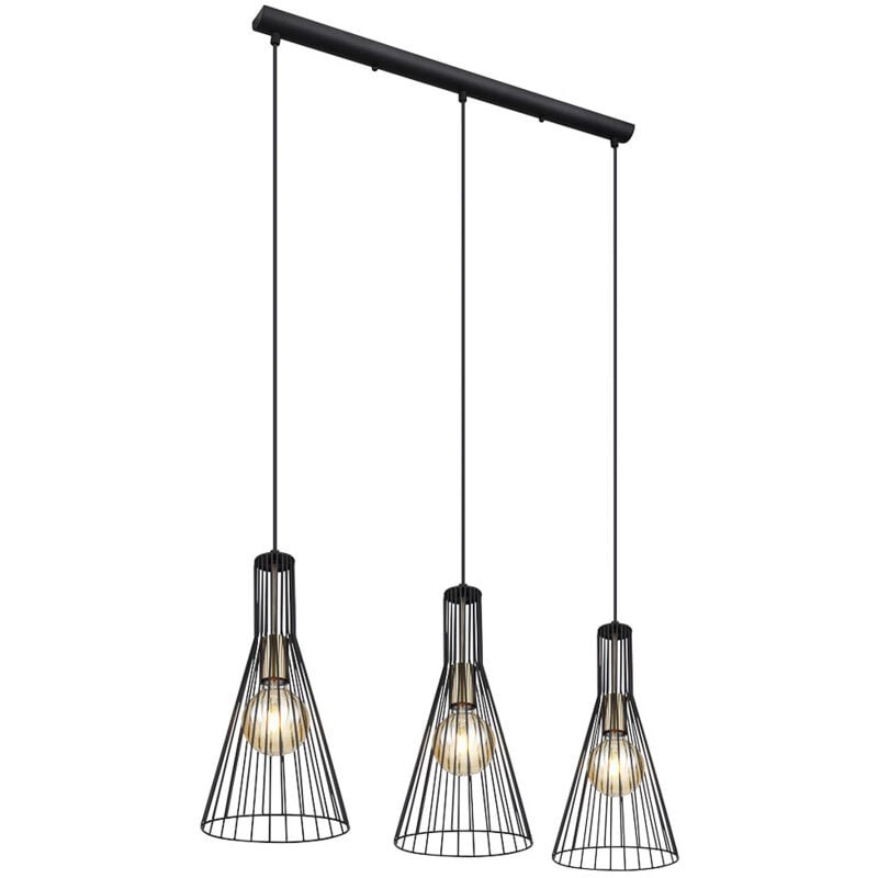 Lampe suspension suspension lampe salle à manger, 3 flammes Lampe suspension moderne cage design industriel, métal noir, 3x E27, LxPxH 84x20x120 cm