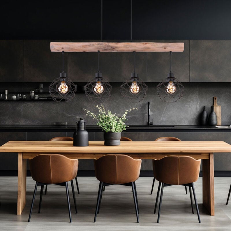 Globo - Lampe à suspension suspension plafonnier lampe de salle à manger lampe de salon poutres en bois, rétro vintage rustique, 4x douilles E27,