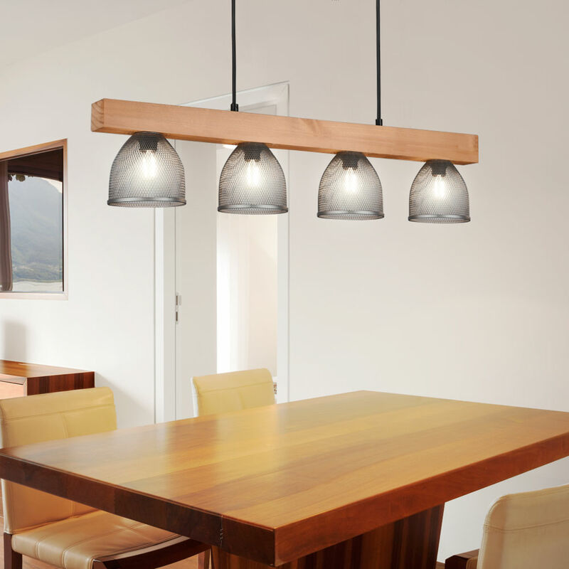 lampe suspension table à manger maison de campagne lampe poutre bois lampe suspendue poutre en bois, abat-jour en treillis réglable en hauteur nickel