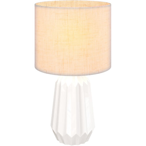 Lampe table base céramique abat-jour lin style rétro chambre 40 W, blanc/beige
