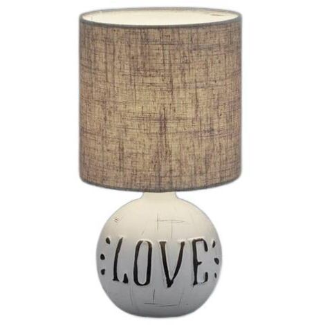 Lampe table ESNA grise RL E14 tissu pied brun céram.