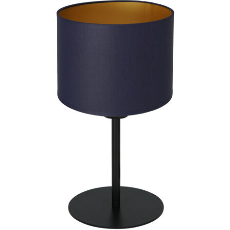 Lampe table noire 34cm abat-jour bleu/or E27 Luminex