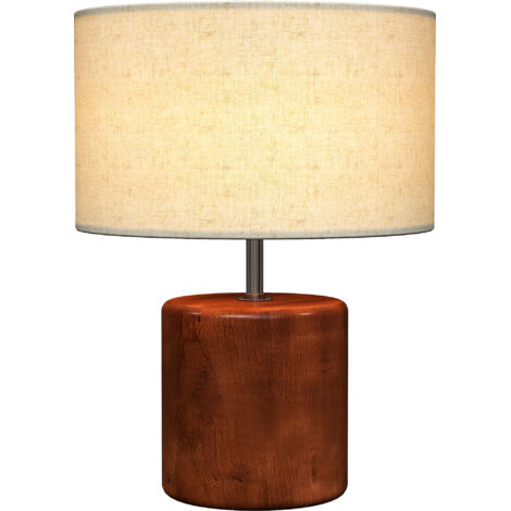 Lampe table rustique chevet, base bois, abat-jour lin, interrupteur, marron