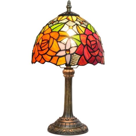 Lampe Table Verre Coloré Magnifique Chevet Rose Style Tiffany Bureau Chambre Dortoir Salon Cuisine Maison