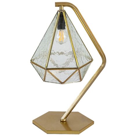 Lampe table vintage verre clair pied or E14 Norah Rabalux