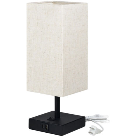 Lampe tactile carrée, lampe USB à intensité variable, comprend 1 ampoule LED, abat-jour en tissu, lampe de chevet pour chambre à coucher.