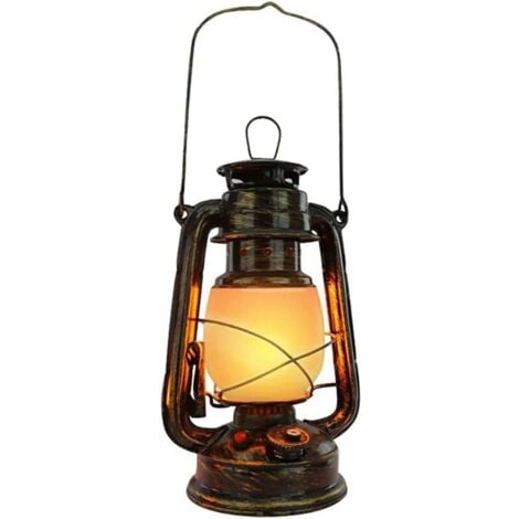 Lampe Tempête Lanterne Vintage Rechargeable Lampe de Table Sans Fil LED Lumière Flamme Veilleuse Extérieur Rétro Lampe Camping Dimmable Avec Chargeur, 3 Modes D'éclairage, 1800 mAh, Bronze, Ensoleillé