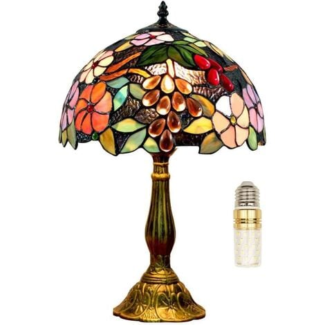 Lampe Tiffany, 12 Pouces Vintage Fleur Vitrail Style Table Lampe, Lampe de Chevet, Lampe de Lecture, Lampe de Table, Pour Chambre Salon, Ampoule E27 Fournie