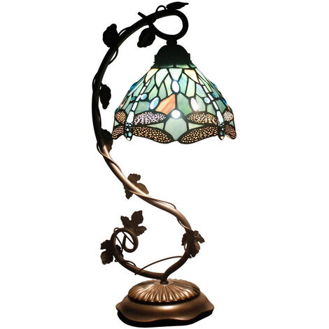 Lampe Tiffany Lampe de lecture de bureau style libellule en vitrail bleu marine, base de lampe de table en feuille de métal 8 x 10 x 21 pouces Décor petit espace chevet chambre bureau à domicile