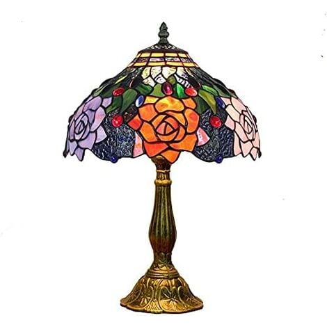 Lampe Tiffany vitrail rose rouge chambre à coucher lampe de lecture lampe de table tête de lit salon Bureau dortoir décoration de salle à manger cadeaux à la maison 12x12x18 y compris ampoules